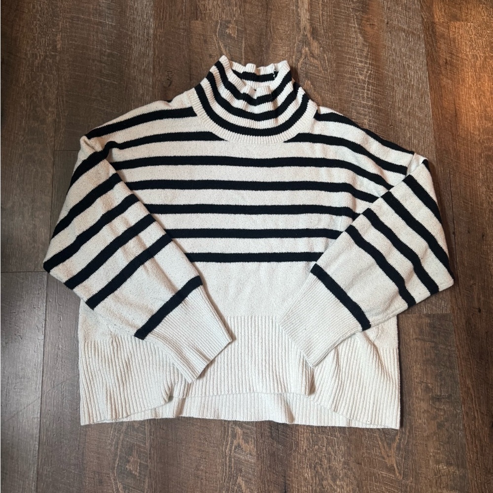 Striped Turtleneck Sweater - Black and Cream